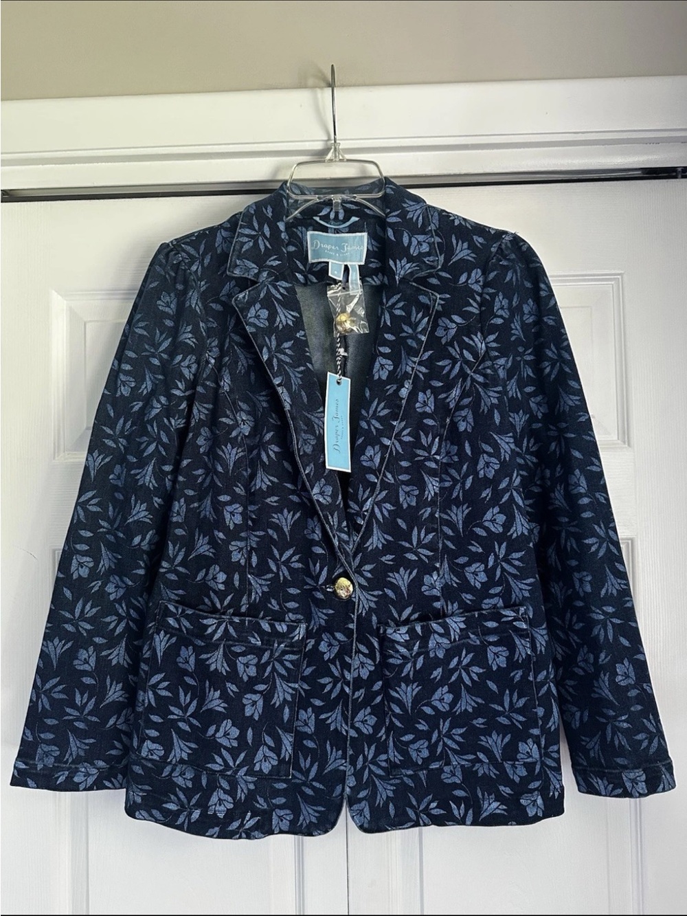 Draper James Navy Floral Denim Blazer Jacket